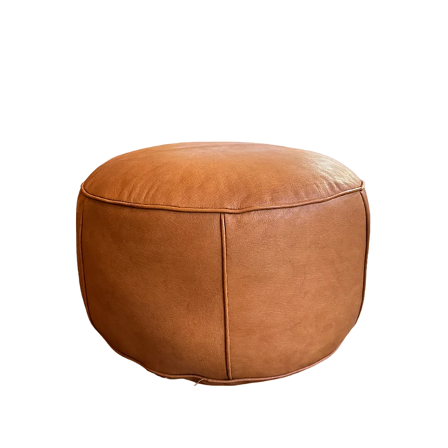 Læderpuf - Cognacfarvet kernelæder - novamøbler