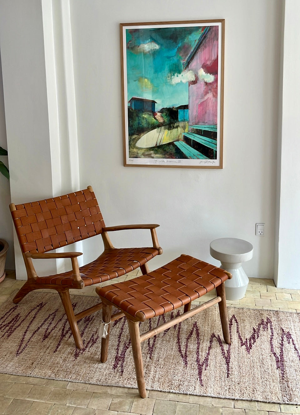 Skammel - Teak/cognacfarvet læder - By Sol - P014 - novamøbler