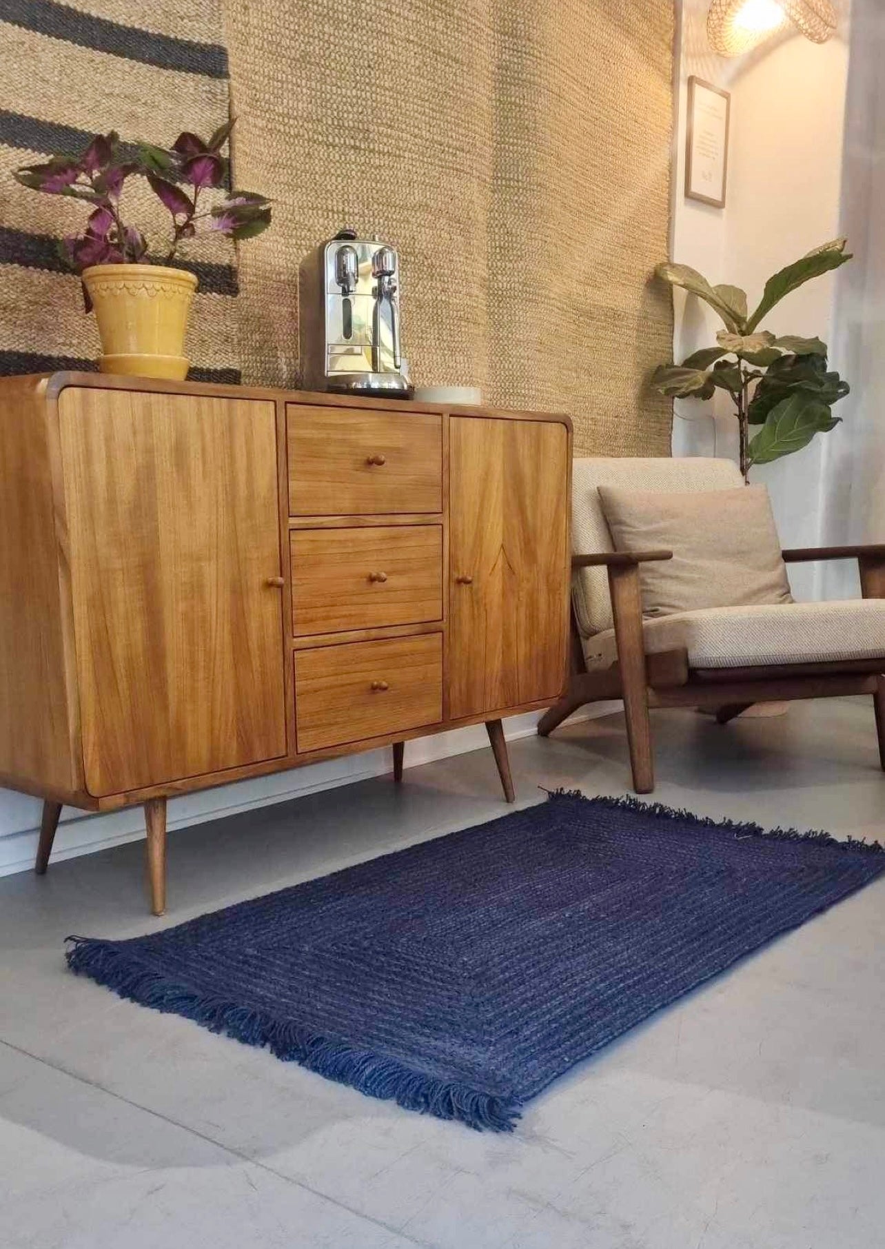 Jute tæppe - Petrol Blue - 72x110 cm - novamøbler