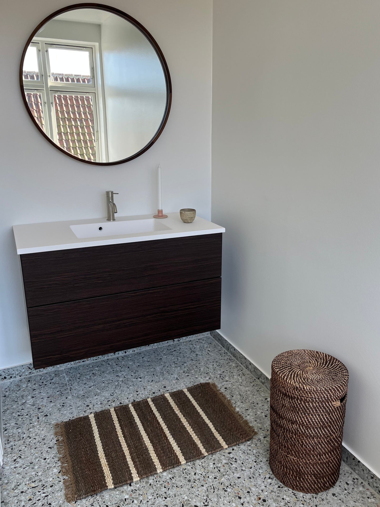 Dørmåtte - Jute - Medium Grey with White Stripes - 45x80 cm - novamøbler