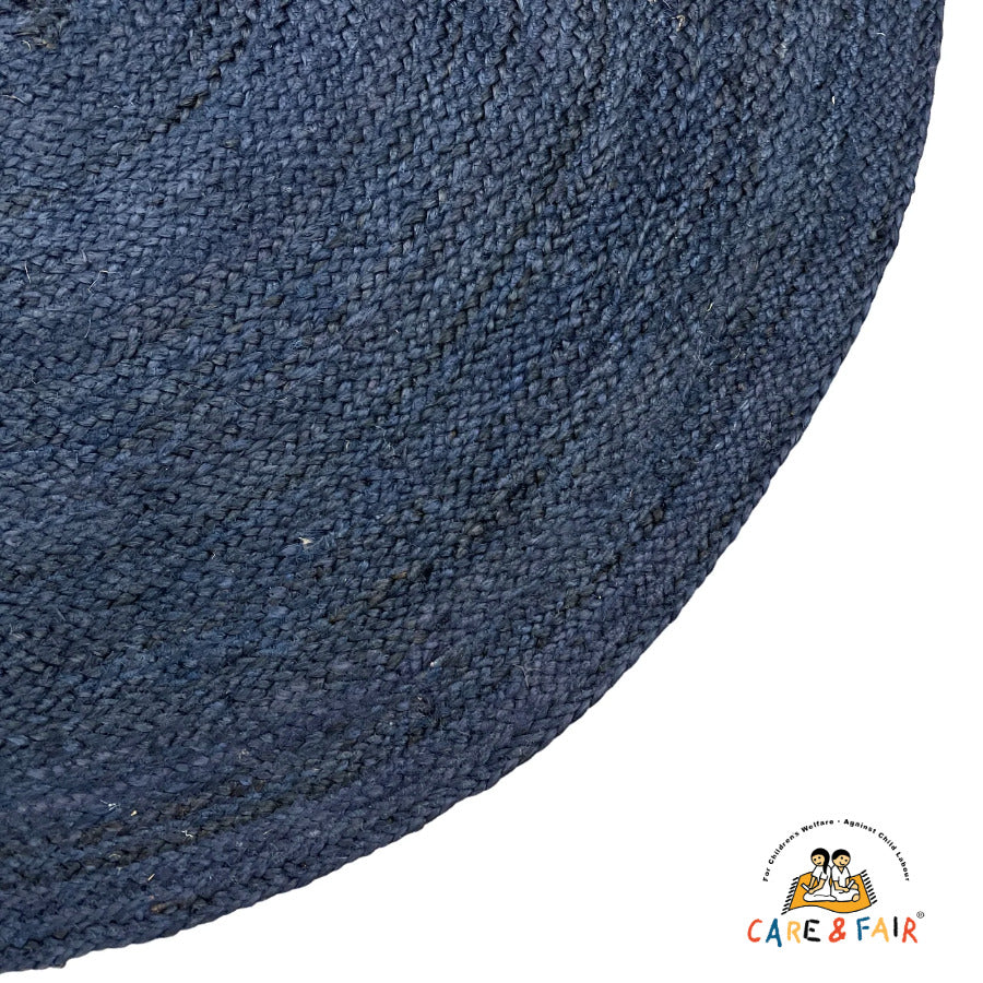 Rundt Jute Gulvtæppe - Petrol Blue - Ø130cm - novamøbler