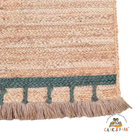 Jute tæppe - Natural with Olive Green Stripes - 72x110 cm - novamøbler