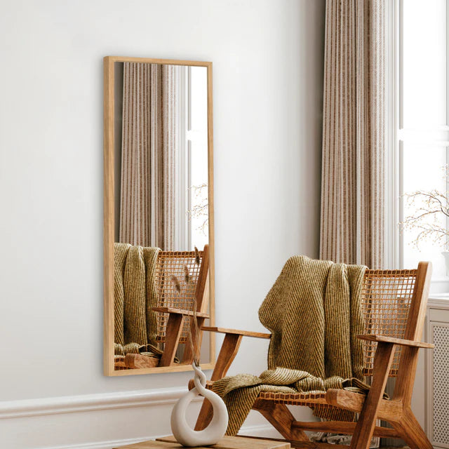 Aflangt spejl med bred egetræsramme - novamøbler