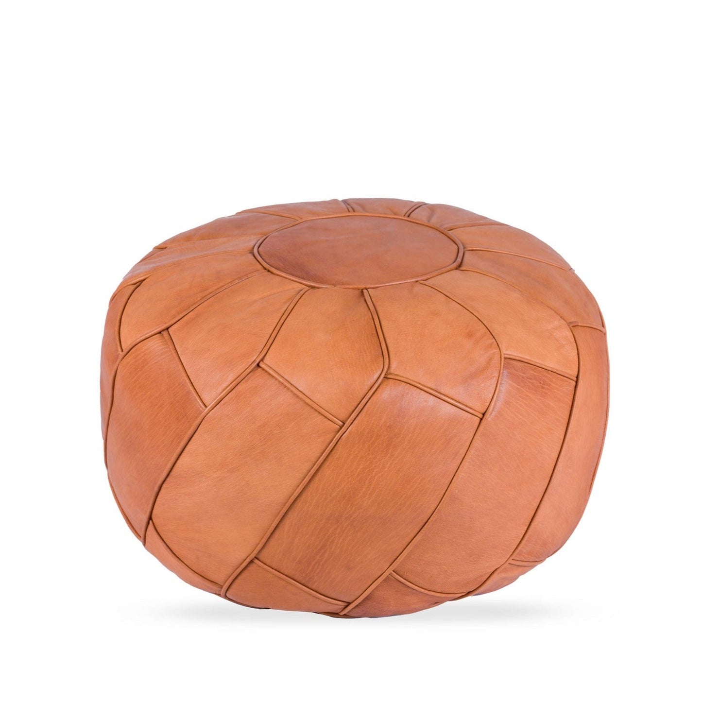 Stor rosetformet puf - Cognacfarvet kernelæder - Ø55 cm - novamøbler