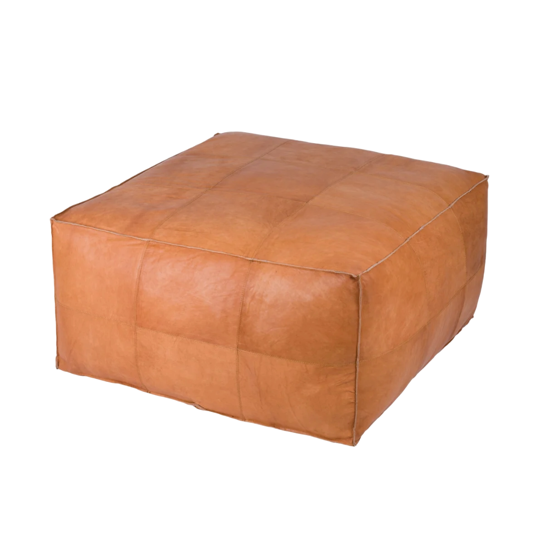 Stor puf - Cognacfarvet kernelæder - 85 x 85 cm - novamøbler