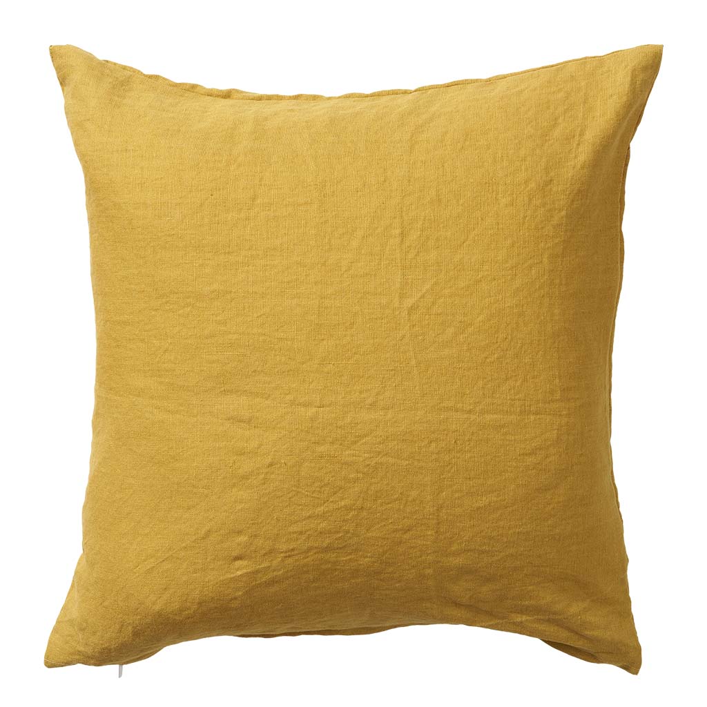 Pude - 100 % hør - Mustard - 50x50 cm - novamøbler