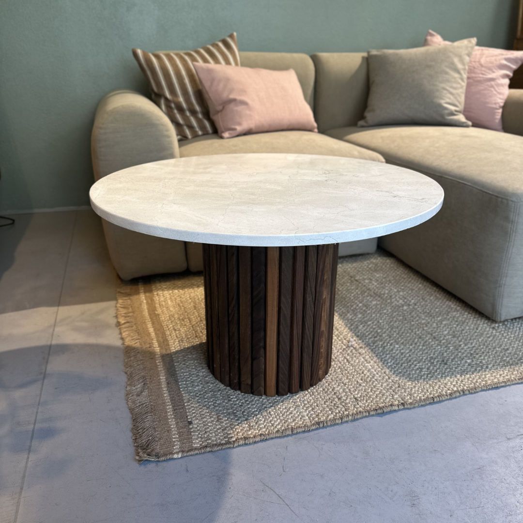 Udstillingsmodel - Sofabord/loungebord - Kalksten og valnøddetræ - novamøbler