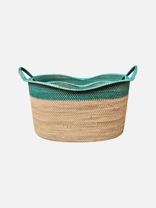 Bambuskurv - Oval to-farvet kurv i grøn - novamøbler