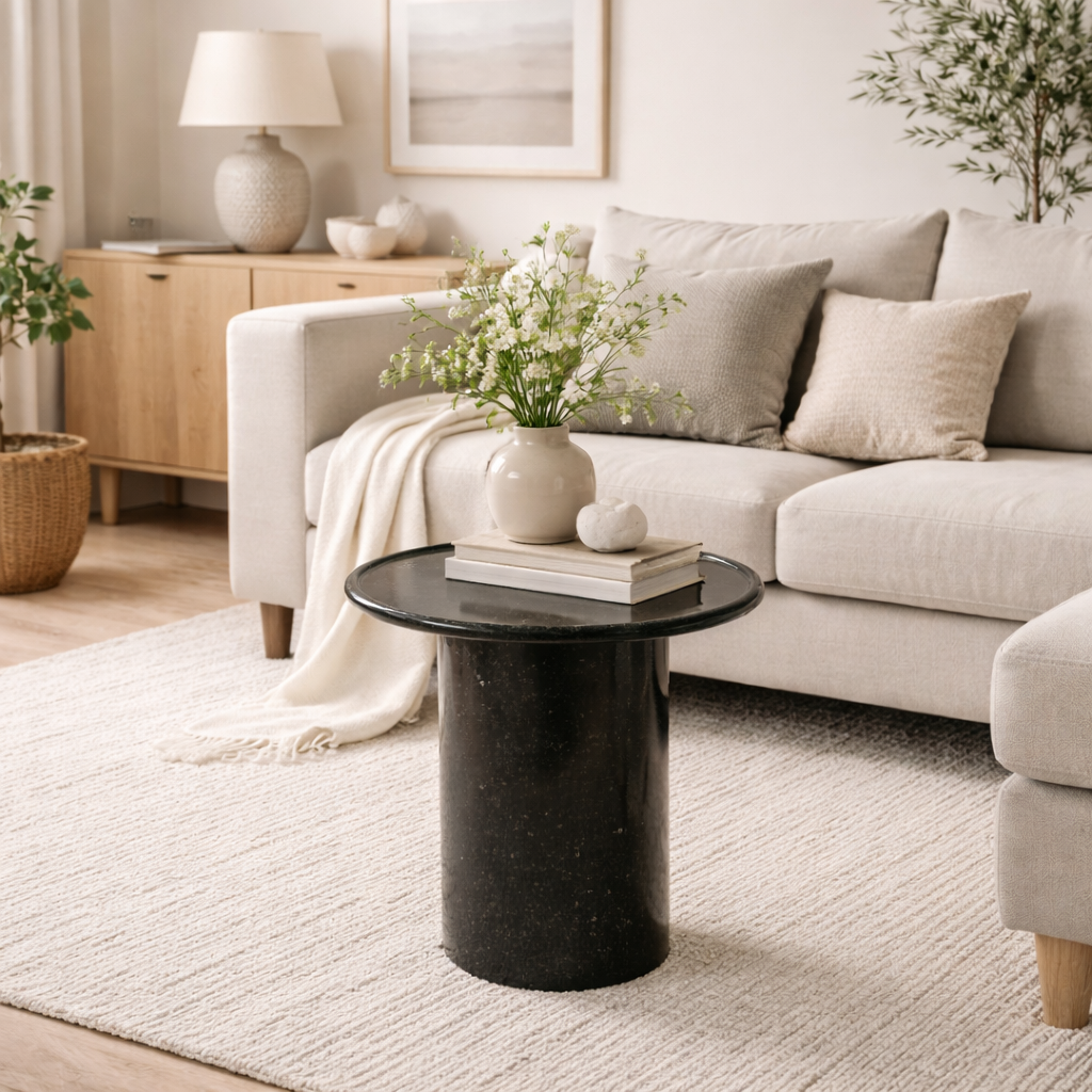 Sofabord/sidebord/sengebord - Mørkegrønt glaseret keramikbord - Ø40 - novamøbler