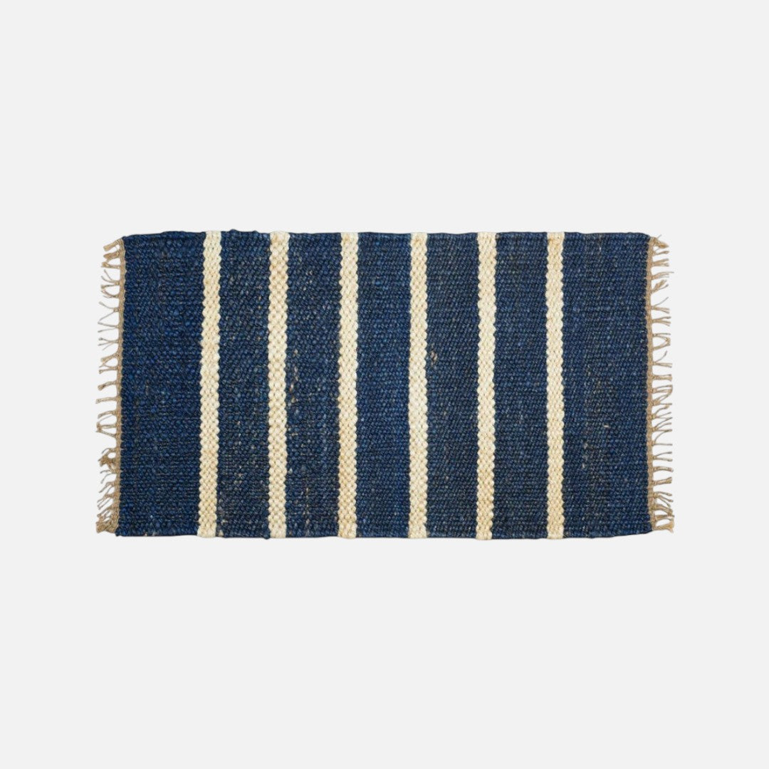 Dørmåtte - Jute - Indigo with White Stripes - 45x80 cm - novamøbler