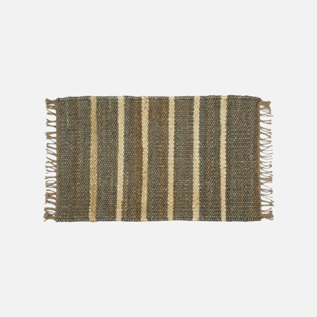 Dørmåtte - Jute - Medium Grey with White Stripes - 45x80 cm - novamøbler