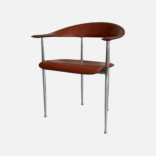 Vintage spisebordsstol P40 i cognacfarvet kernelæder designet af Vegni & Gual Tierotti for Fasem - novamøbler