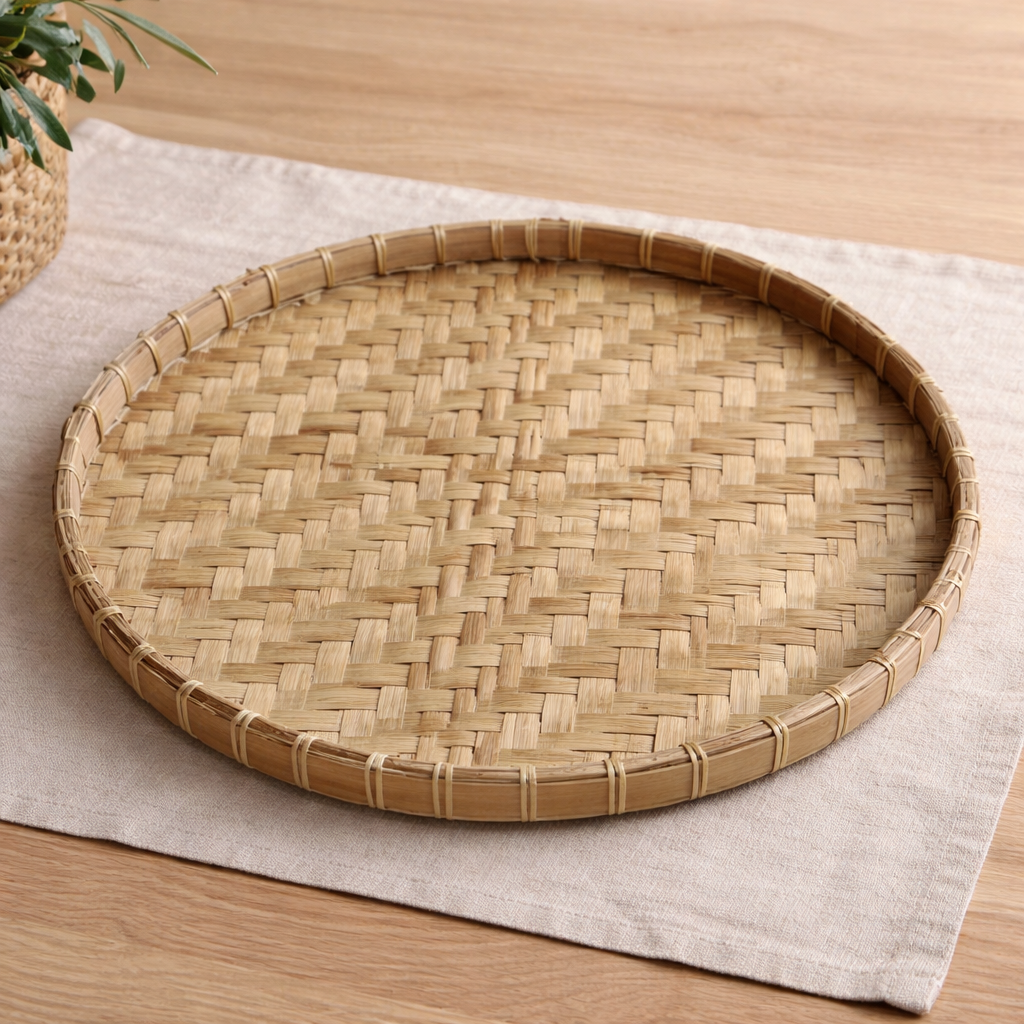 Håndlavet marokkansk bakke - Ø42cm - lys bambus - novamøbler
