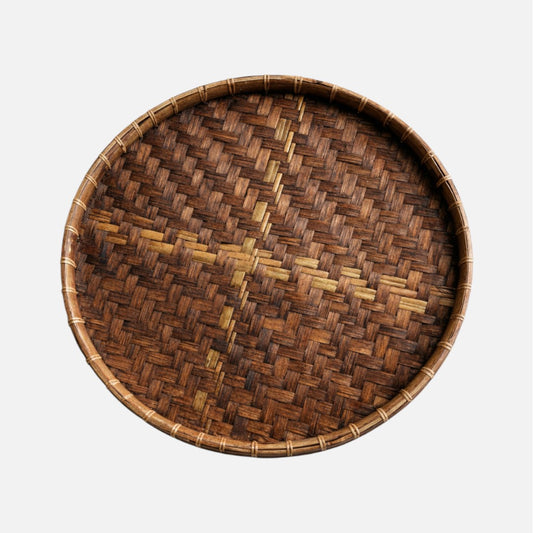 Håndlavet marokkansk bakke - Ø42cm - mørk bambus - novamøbler