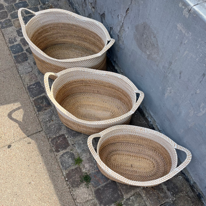 Bamboo basket - Oval two-toned basket in yellow
