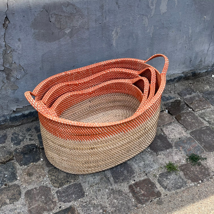 Bamboo basket - Oval two-toned basket in yellow