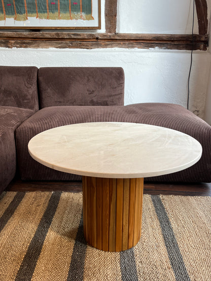 Udstillingsmodel - Sofabord/loungebord - Kalksten og teaktræ - novamøbler
