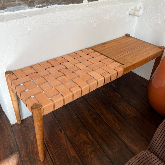 Udstillingsmodel - Bænk - Teaktræ/Læder flet - By Sol
