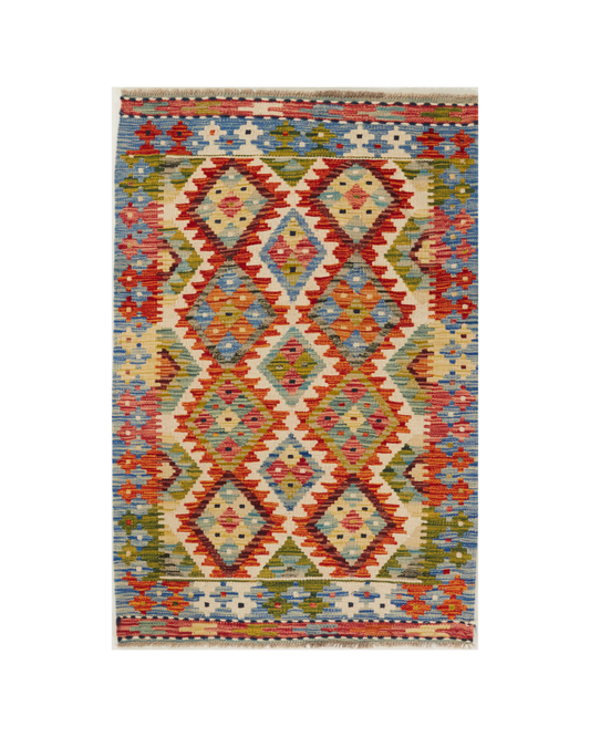 Kelimtæppe - Håndvævet Afghansk gulvtæppe - 126 x 84 cm - novamøbler