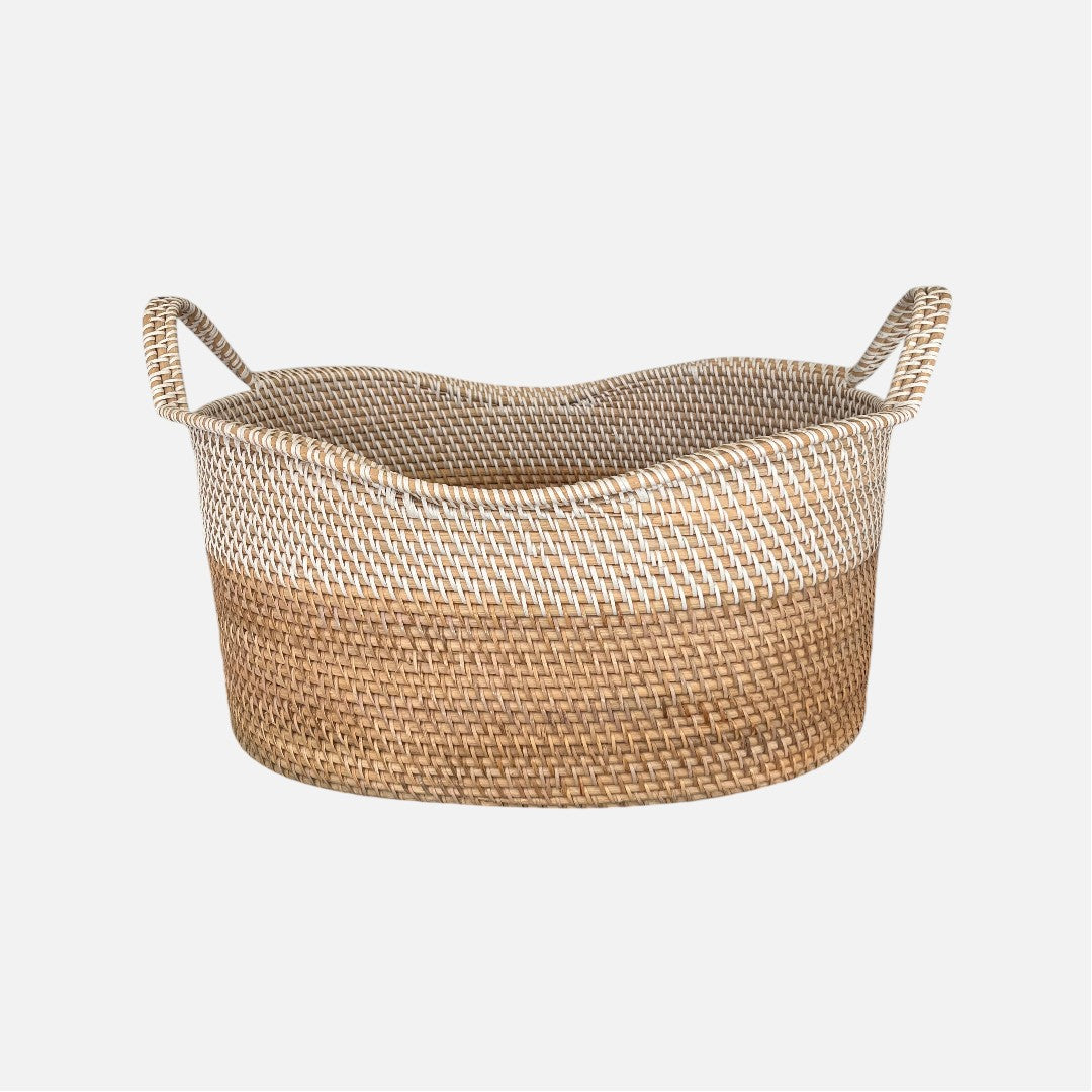 Bamboo basket - Oval two-toned basket in yellow