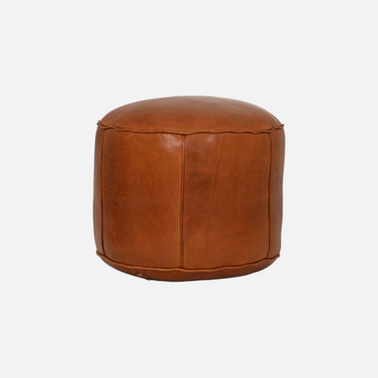 Læderpuf - Cognacfarvet kernelæder