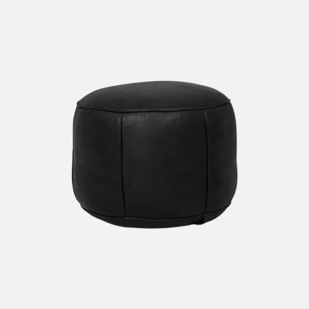 Læderpuf - Sort kernelæder
