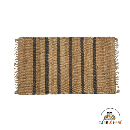 Dørmåtte - Jute - Natural with Navy Blue Stripes - 45x80 cm - novamøbler