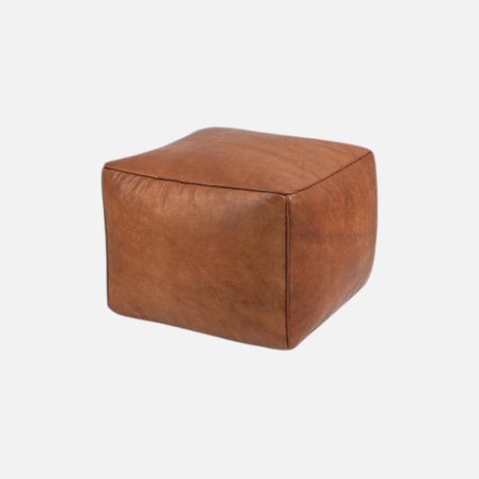 Puf - Firkantet - Cognacfarvet kernelæder