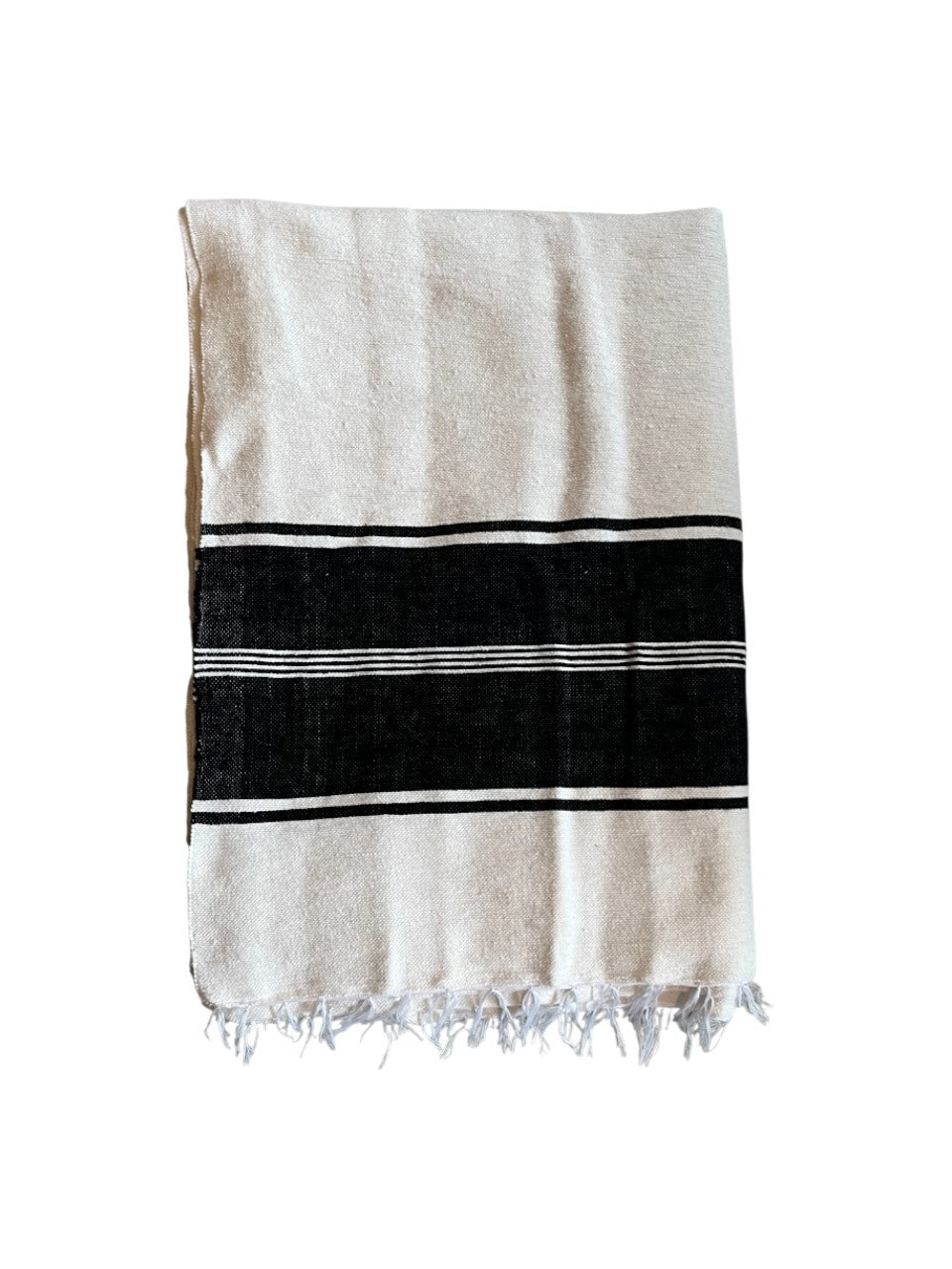 Sengetæppe - Bomuld eller uld - Off white/Sort