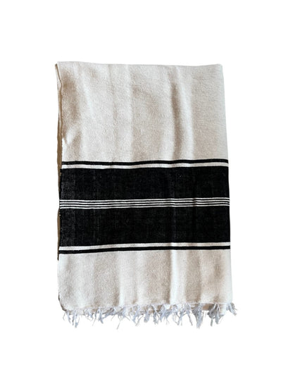 Sengetæppe - Bomuld eller uld - Off white/Sort
