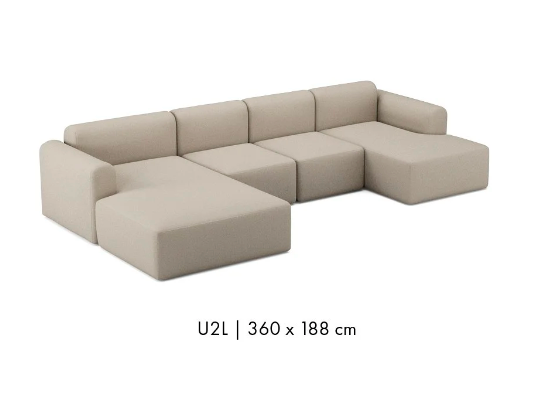 Udstillingsmodel - Tenksom chaiselong sofa - Rund - kombination U2L - soft grey