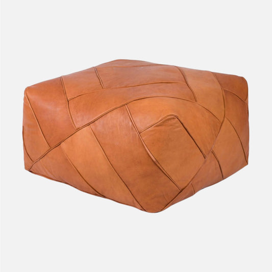 Stor puf - Cognacfarvet kernelæder - 72 x 72 cm. - novamøbler