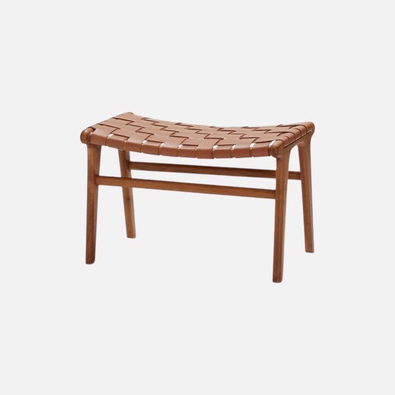 Skammel - Teak/cognacfarvet læder - By Sol - P014 - novamøbler