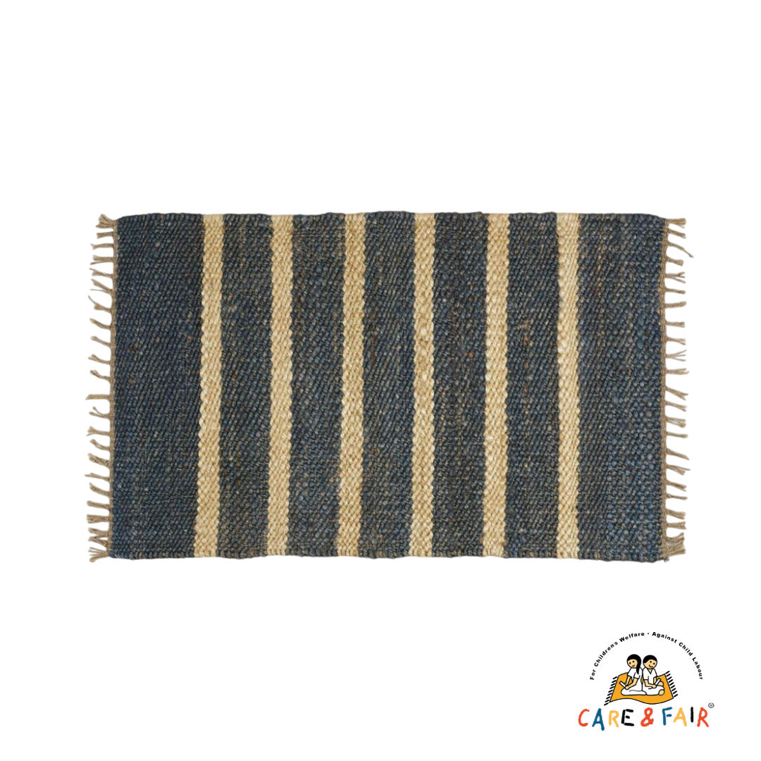 Dørmåtte - Jute - Dark Grey with White Stripes - 45×80 cm - novamøbler