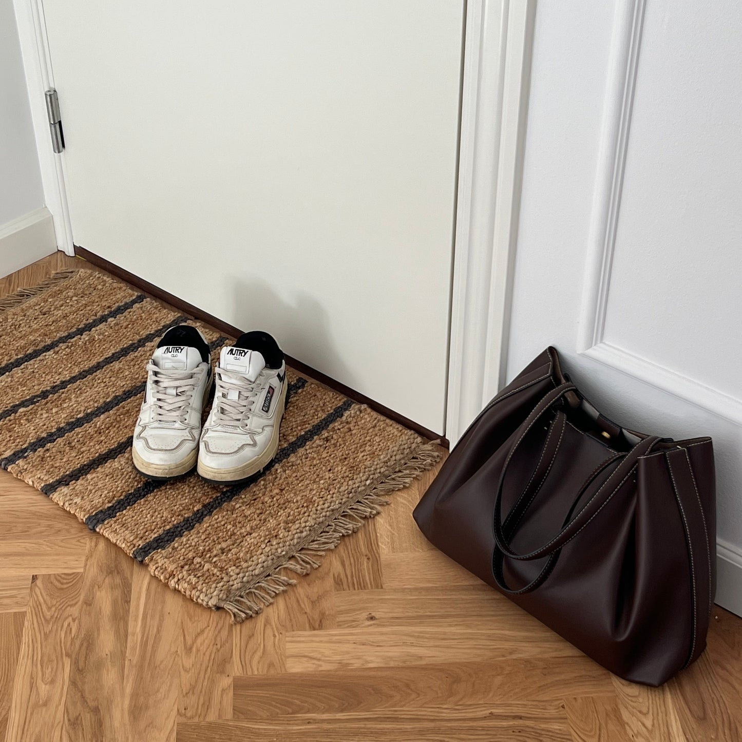 Dørmåtte - Jute - Natural with Navy Blue Stripes - 45x80 cm - novamøbler