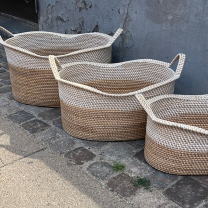 Bamboo basket - Oval two-toned basket in yellow