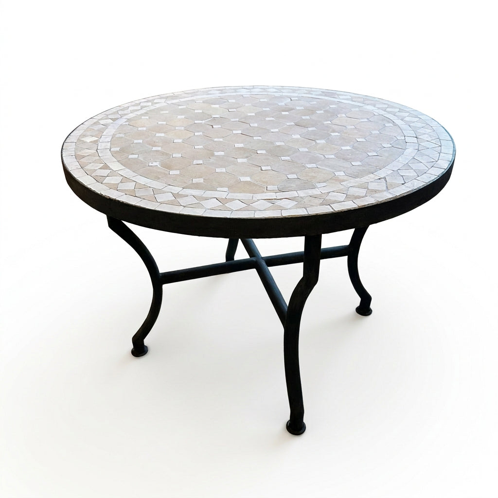 Udstillingsmodel - Mosaikbord - Rundt - beige/hvid - Ø70 cm - novamøbler