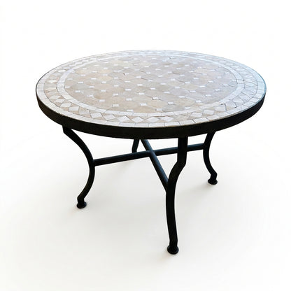 Udstillingsmodel - Mosaikbord - Rundt - beige/hvid - Ø70 cm - novamøbler