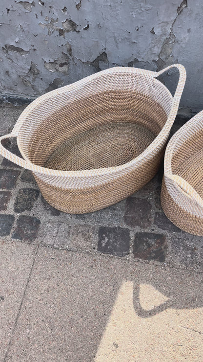 Bamboo basket - Oval two-toned basket in yellow