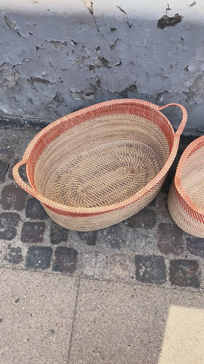 Bamboo basket - Oval two-toned basket in yellow