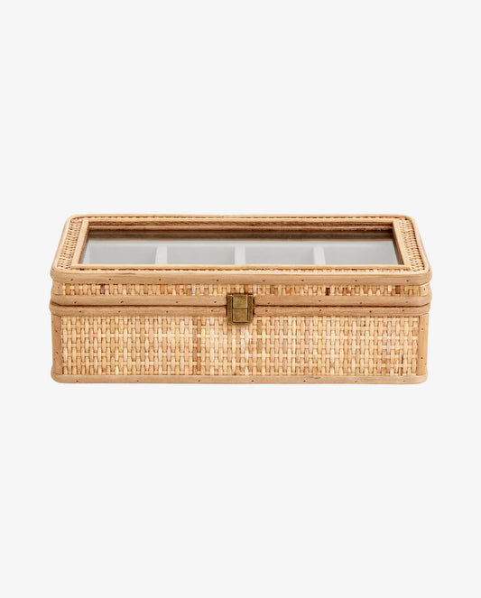 RATTAN smykkeskrin i rattan m/glaslåg (Large)