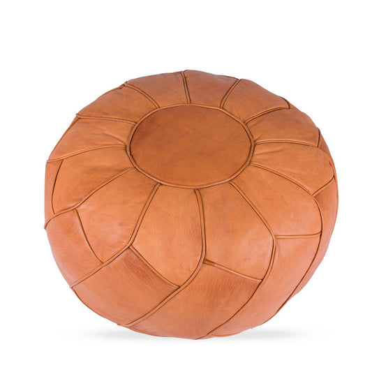 Stor rosetformet puf - Cognacfarvet kernelæder - Ø55 cm - novamøbler