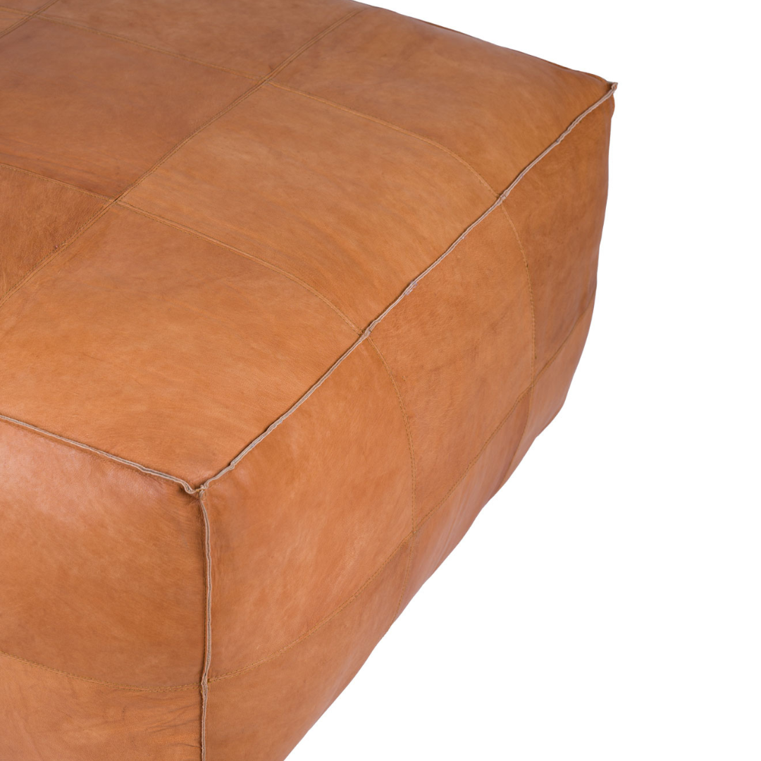 Kæmpe puf - cognacfarvet kernelæder - 85 x 85 cm. - novamøbler