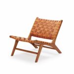 Lænestol i teak & læderflet, brun - P009 - novamøbler