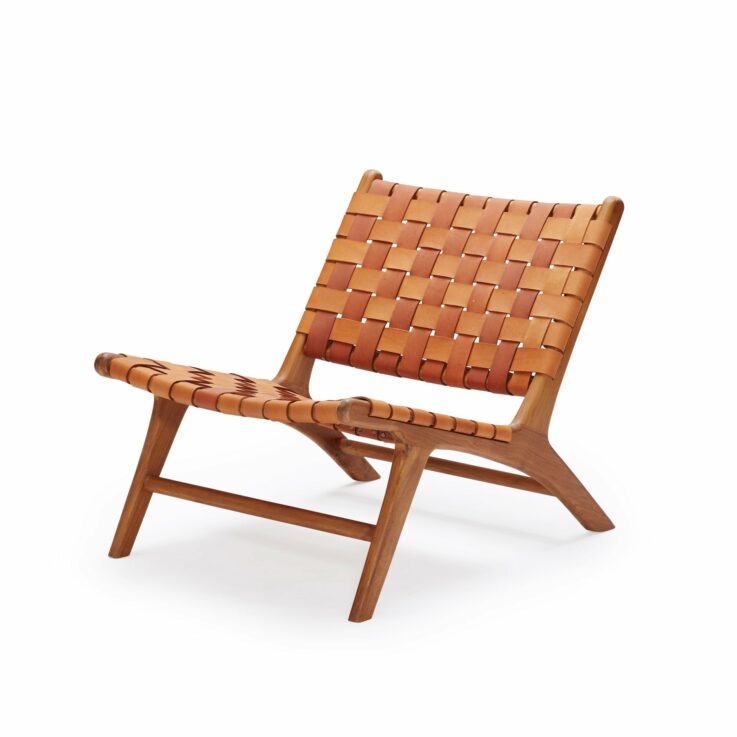 Lænestol i teak & læderflet, brun - P009 - novamøbler