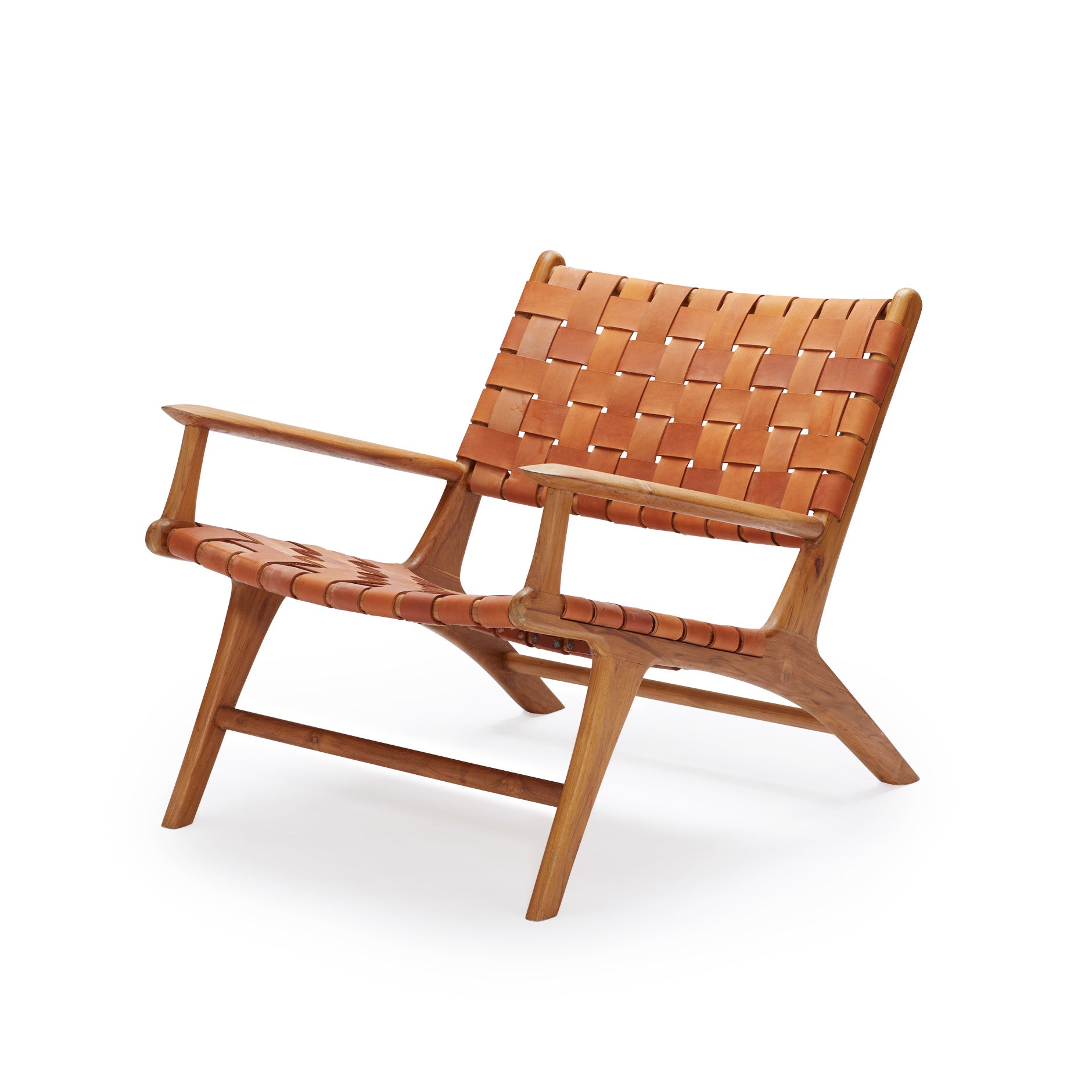 Lænestol med armlæn - brunt læderflet & teak - P015 - novamøbler