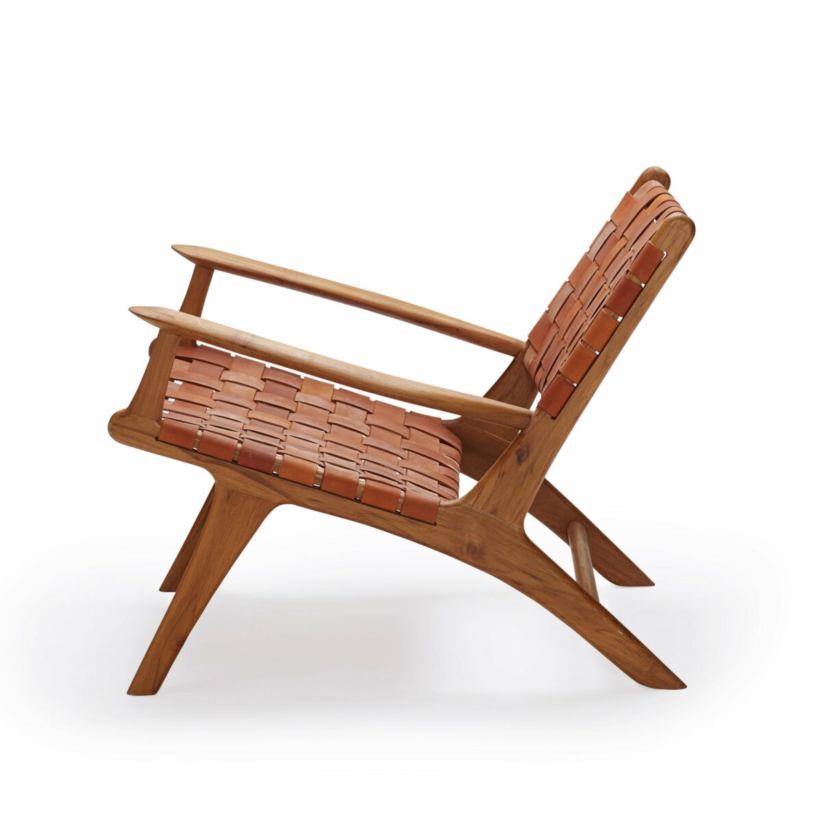 Lænestol med armlæn - brunt læderflet & teak - P015 - novamøbler