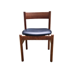 Vintage, stol, spisebordsstol, teak, træ, teaktræ, læder, betræk, sort