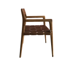 Saha Sol, SOL, BY SOL, by sol, Fine Furniture, stol, spisebordsstol, teak, træ, teaktræ, læder, brun, brunt, chokoladebrunt, læderflet, flet