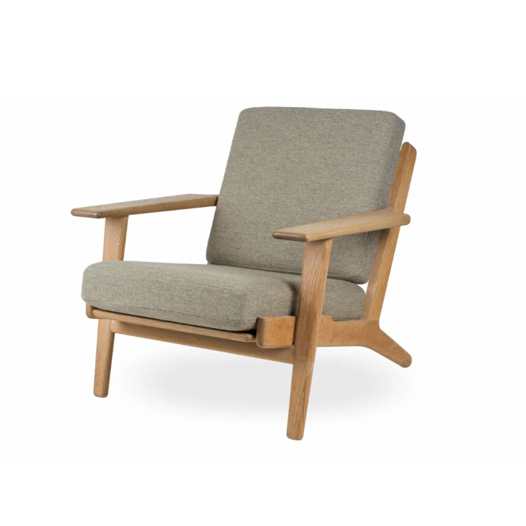 Vintage, Hans Wegner, GE290, lænestol, stol, grå, træ, egetræ, eg, betræk, stof